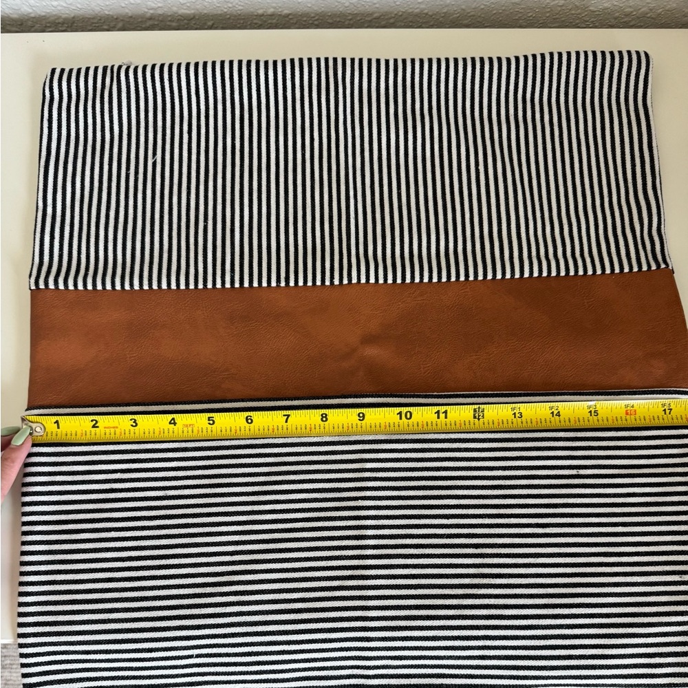Modern Farmhouse Striped Faux Leather Throw Pillow Cover 18x18 Black White Brown